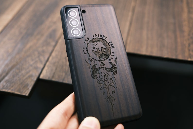 The Sun and Moon Vegvisir# Wooden Phone Cases # For Samsung Galaxy,Apple iPhone & Google Pixel Cellphones # Custom / Personalizable 