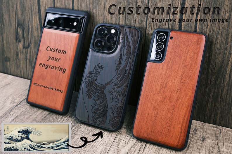 Custom Wood Cases / iPhone / Galaxy / Google Pixel / Custom Image Photo Pet Quote Tattoo Planchette Logo badge Ouija Board Comic Art Gifts image 4
