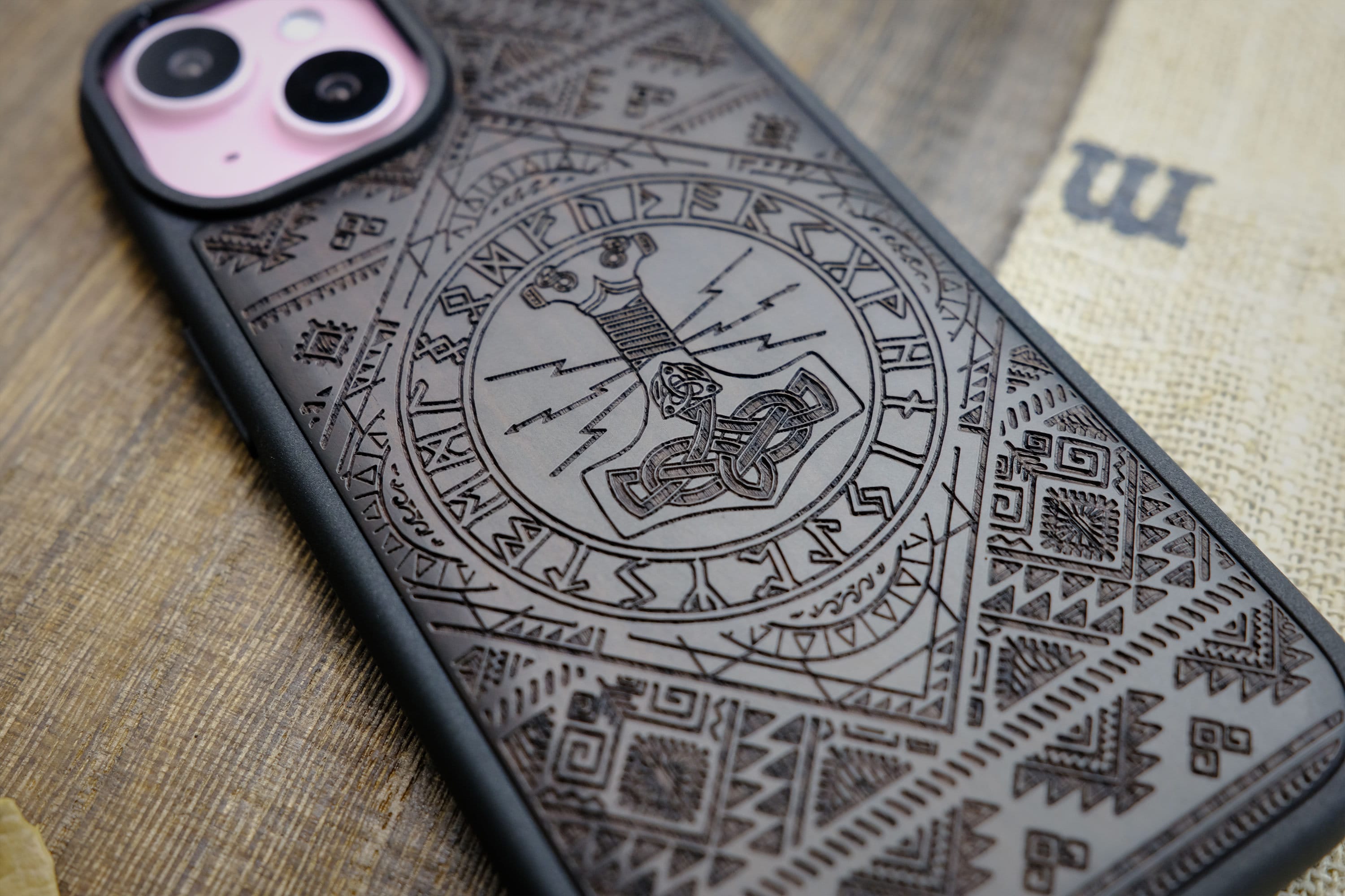 Norse Resonance: Mjollnir, Wood Case for iPhone, Samsung Galaxy and Google Pixel Phones, Personalizable
