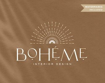 Folk Sunburst Logo Design | Premade Logo Set | Boho Fashion Logo | Business Branding Kit | Minimalist Sun Logo | Elegant Boutique Branding