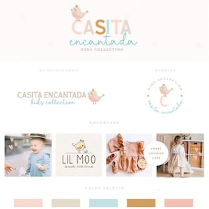 Premade branding kit, Complete kids logo design, kids boutique logo, kids clothing logo, Bird Baby logo, Children logo, Childcare logo
