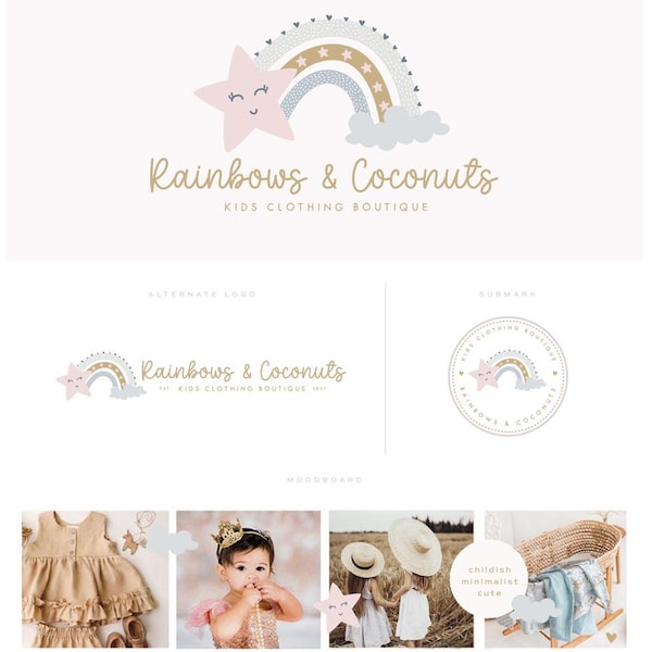 Kids Boutique Branding Kit, kids Logo Design, children's logo, premade Branding kit, rainbow logo suite, daycare logo, kids clothing logo