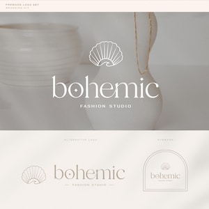 Premade Beach Logo Design | Boho Sun logo | Shell logo | Wave logo set | Luxury logo kit | Custom Branding kit | Fashion logo (Digital File)