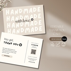 Canva Bearbeitbare niedliche Dankeskartenvorlage | Handmade with love Postkarte | Vielen Dank für Ihre Bestellung | Druckbare Postkarte