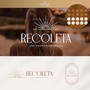 Boho logo design, Premade logo set, Swimwear logo, Jewelry logo, Elegant logo, Sunburst logo, Minimal Sun Logo, Photography logo, Coast logo