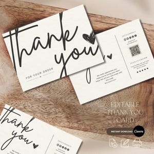 Modelo de cartão de agradecimento empresarial editável Canva | Cartão minimalista | Obrigado pelo seu pedido Pequena empresa | Modelo de cartão postal para impressão