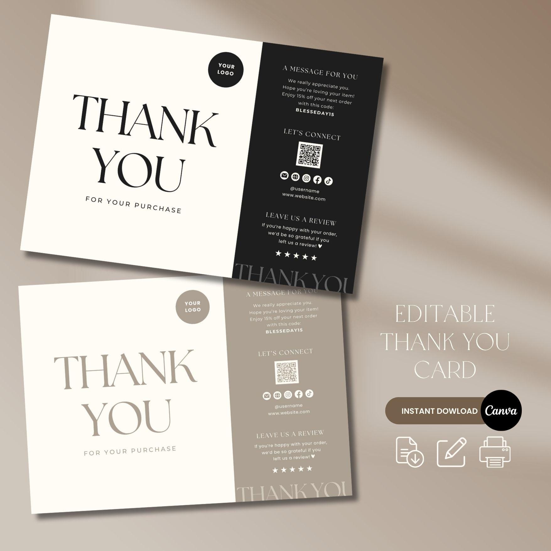 Canva Editable Thank You Card Template | Minimalist Design (digital ...