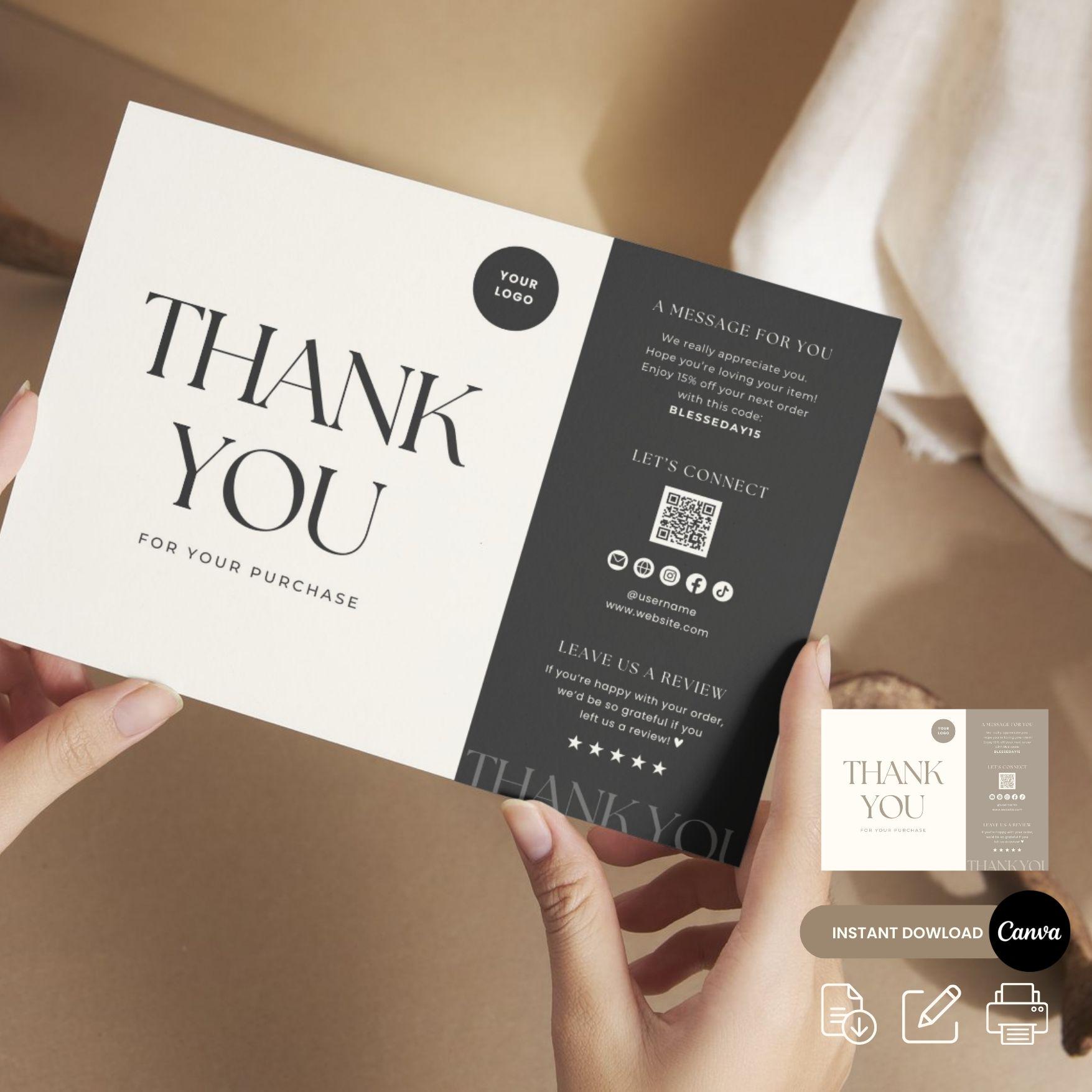 Canva Editable Thank You Card Template | Minimalist Design (digital ...