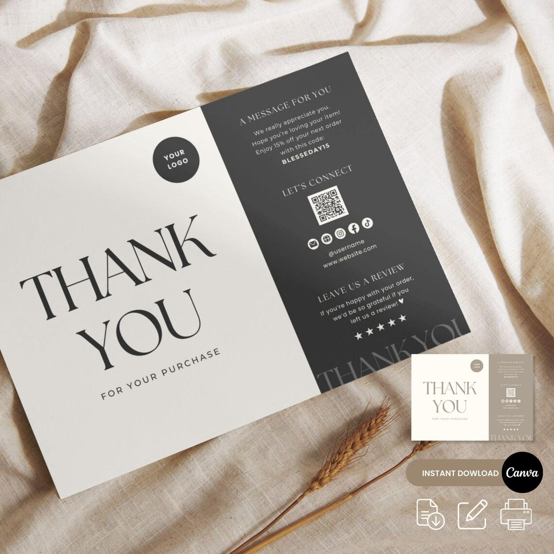 Canva Editable Thank You Card Template | Minimalist Design (digital ...