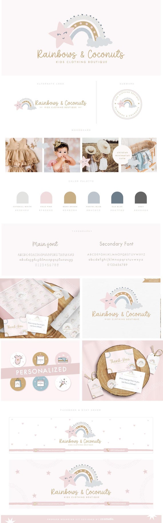 Kids Boutique Branding Kit, kids Logo Design, children's logo, premade Branding kit, rainbow logo suite, daycare logo, kids clothing logo