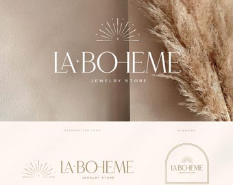 Sunburst Premade Logo Set | Minimalist Boho Boutique Logo | Luxury logo | Elegant logo | Sun logo | Fashion logo | Branding kit (Digital)
