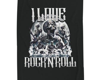 Rock 'N' Roll Skeleton Band Velveteen Blanket, Gothic Music Design