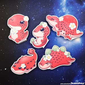 Erdbeer Dinosaurier Vinyl Sticker - Matt softtouch laminiert