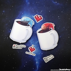 Set: Kaffee Slime Vinyl Sticker blau/rot - matt softouch laminiert