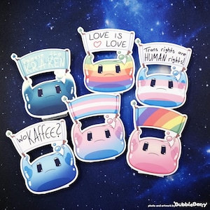 Protest Slime Sticker - matt laminiert - Pride Flag, Love is Love, Trans Flag, Trans rights are human rights, Kaffee, Kraken