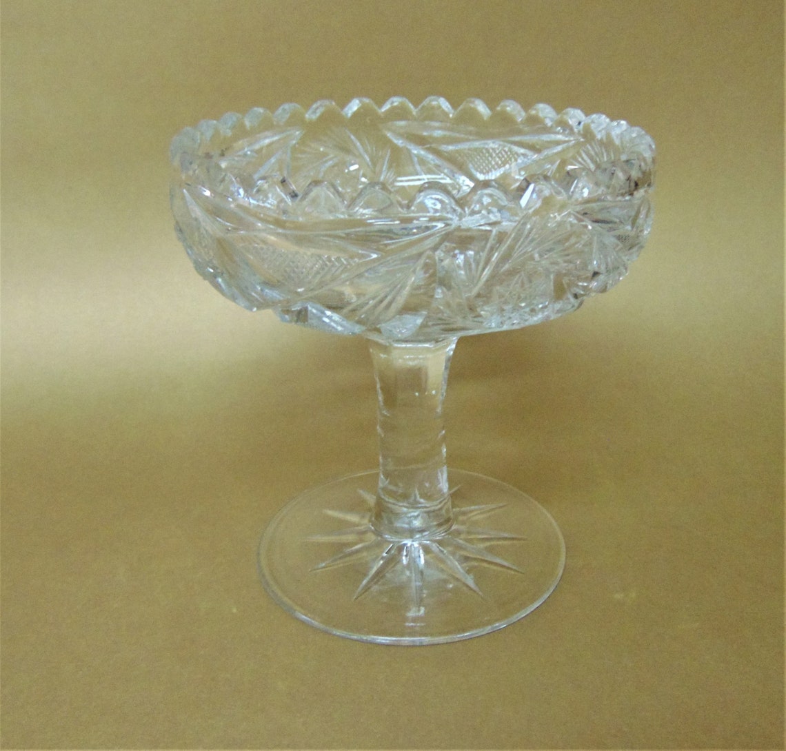Vintage Sawtooth Edge Clear Cut Glass Compote Pedestal Dish. Etsy