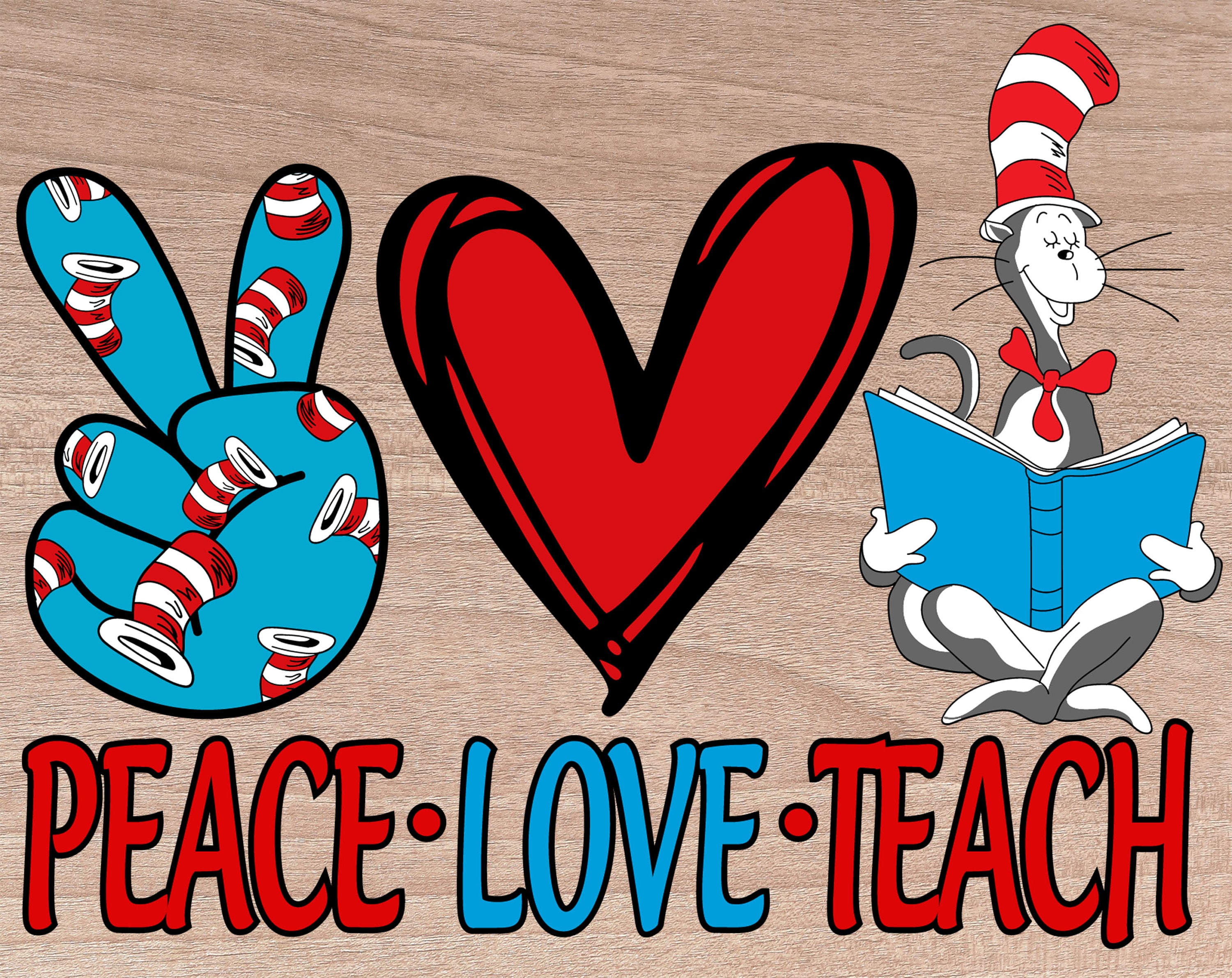 Download Peace Love Teach svg Dr Seuss svgpng Dr Seuss clipart Cat ...