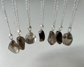 Smoky Quartz Crystal Droplet Necklace