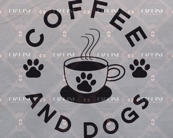Kaffe och hundar SVG PNG, kaffekopp svg, hundälskare svg-fil för Cricut, rolig hund svg, rolig kaffe svg, hundtassar svg