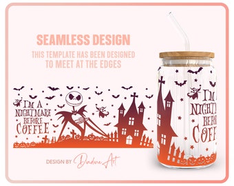 Jack Skellington Full Wrap For Libbey Can Glass 16oz SVG, Nightmare Before Coffee Svg, Halloween Svg, Printable, File For Cricut, Silhouette