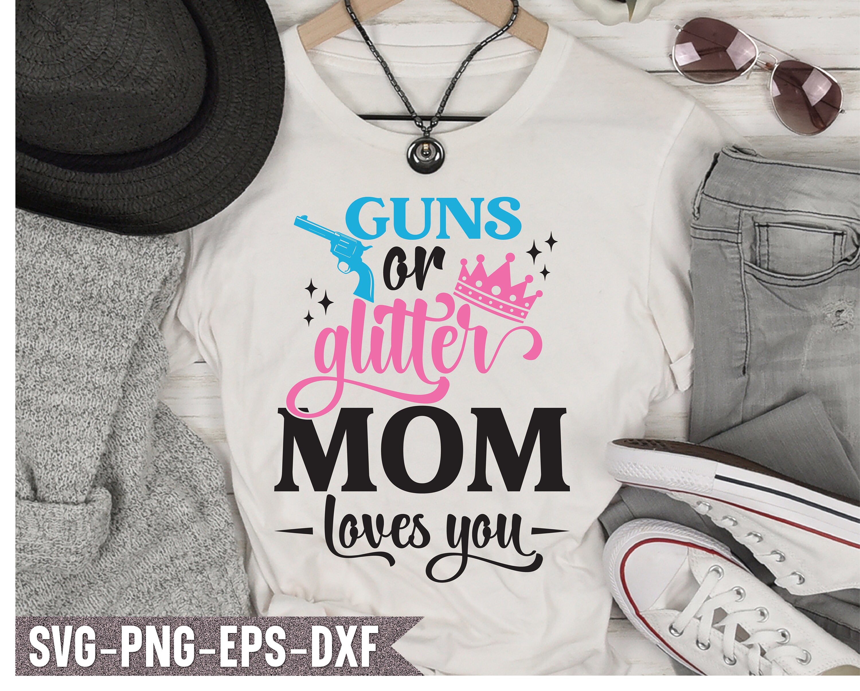 Funny Gender Reveal Shirt Svg Guns or Glitter Mom Loves You Etsy