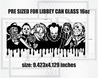 Horror Movie Libbey Can Glass 16 oz SVG, Halloween Can Glass svg, dxf, png, Files for Cricut, Silhouette