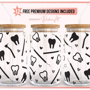 Envoltório completo dental sem costura para Libbey Can Glass 16oz SVG PNG, presente de higienista dental svg, fada do dente svg, para impressão, Cricut, arquivos de silhueta