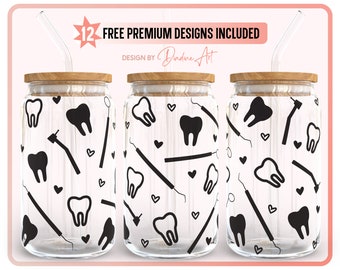 Dental Seamless Full Wrap for Libbey Can Glass 16oz SVG PNG, Dental Hygienist Gift svg, Tooth Fairy svg, Printable, Cricut, Silhouette Files