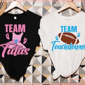 Camiseta de revelación de género divertida SVG PNG, Touchdowns de equipo, Tutus de equipo, Maternidad svg, Rosa o azul svg, Imprimible, Archivo de corte para Cricut, Silueta