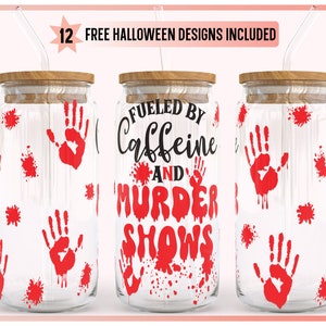 True Crime Full Wrap For Libbey Can Glass 20oz SVG PNG, Fueled By Caffeine and Murder Shows svg, Printable, Cut File Cricut, Silhouette