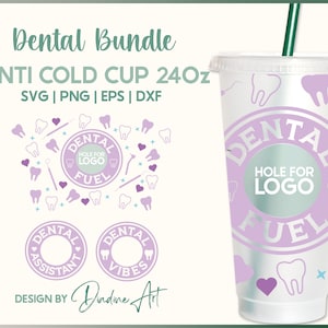 3 designs Dental Seamless Full Wrap SVG PNG, Dental Fuel, Dental Vibes, Dental Assistant Wrap para Venti Cold Cup 24 onças, Cut File For Cricut