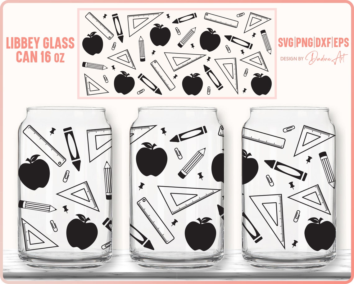9 Teacher Seamless Full Wrap Bundle for Libbey Can Glass 16 Oz SVG PNG ...