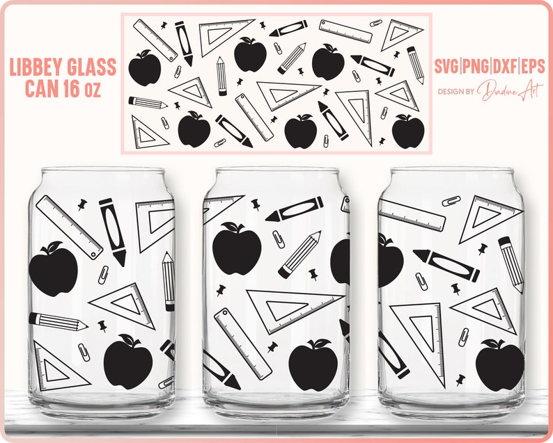 9 Teacher Seamless Full Wrap Bundle for Libbey Can Glass 16 Oz SVG PNG ...