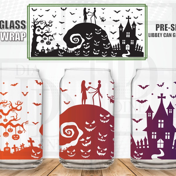 Jack and Sally Nightmare Libbey Can Glass 16oz, Nightmare Before Christmas svg, Halloween svg, eps, png, dxf, File For Cricut, Silhouette