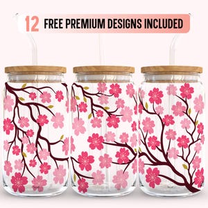 Japanische Blume Libbey Dosenglas SVG, Kirschblüte Full Wrap für Libbey Dosenform Bierglas 16 Unzen, Sakura SVG, Png, Dateien für Cricut