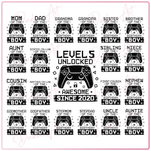 Gamer Birthday SVG Bundle | Levels 5 Unlocked Since 2020 | Family Matching Gaming Controller Cut Files | Video Game Party Shirt Design