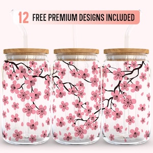 Sakura Blume Libbey Dosenglas SVG, Kirschblüte Nahtlose DIY Full Wrap für Libbey Dose geformtes Bierglas 16oz, Dateien für Cricut