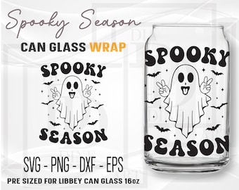 Spooky Season Libbey Can Glass 16 oz SVG, Halloween Ghost Full Wrap svg, Ghost Can Glass svg, dxf, png, eps, Files for Cricut, Silhouette