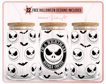 Nightmare Before Coffee Libbey Glass Wrap SVG – Halloween Jack Skellington (Digital Download)