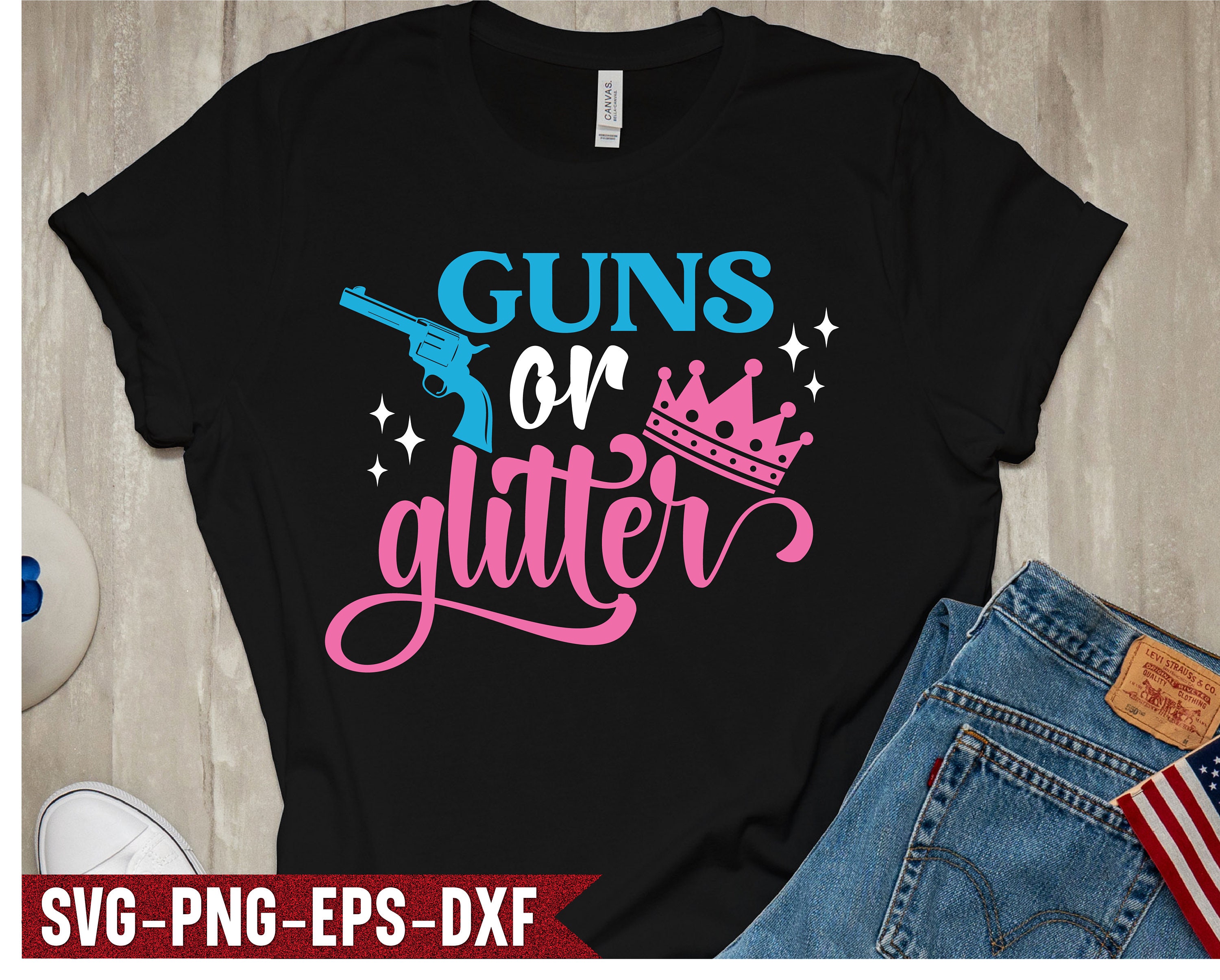 Funny Gender Reveal Shirt Svg Guns or Glitter Svg Pregnancy Etsy