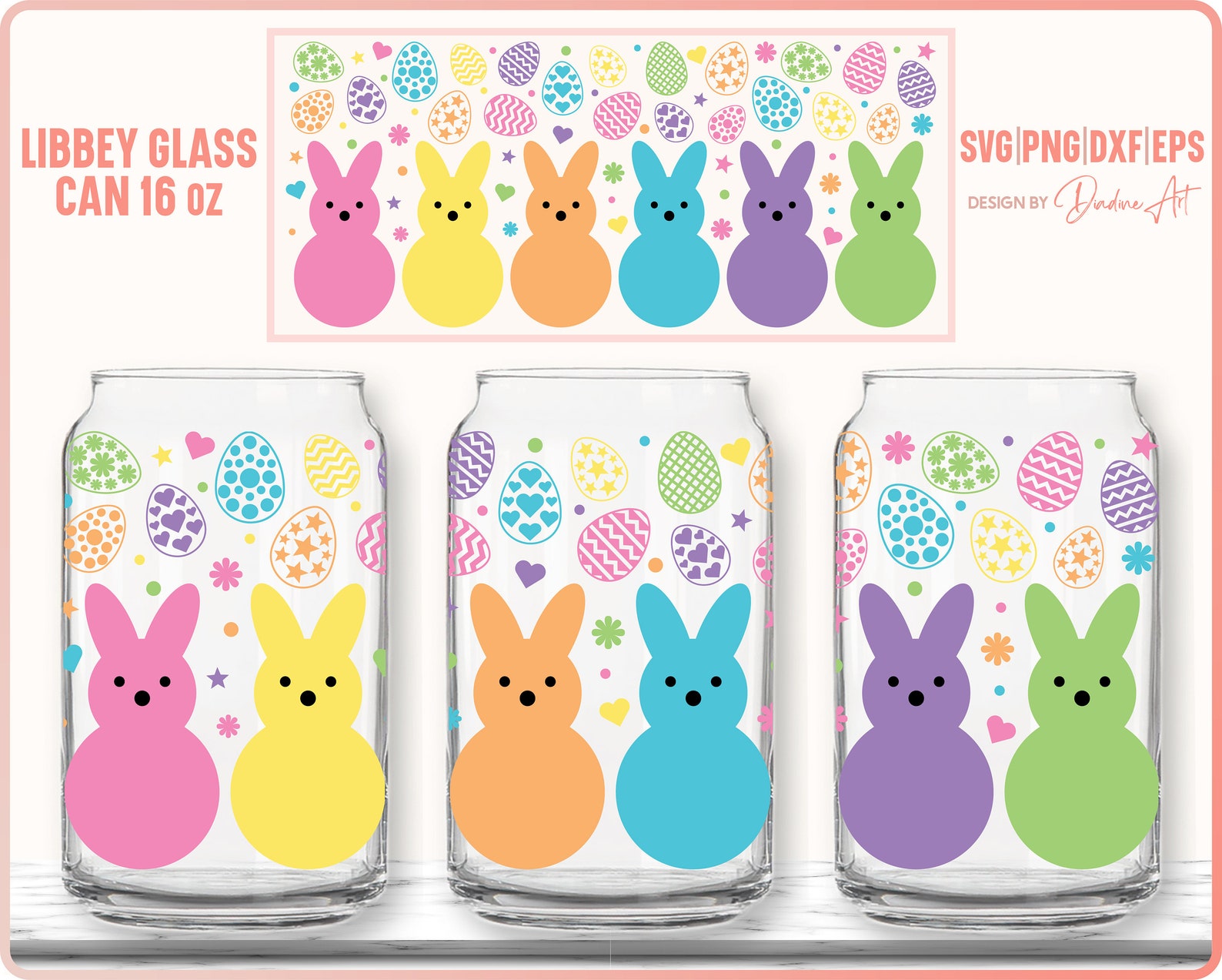 Easter Bunny Glass Wrap, 16 Oz Libbey Can SVG PNG (digital Download) - Etsy