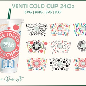 Lehrer Full Wraps Bundle SVG PNG - Lehrer Leben Full Wrap für Venti Cold Cup 24 oz - Schulbedarf SVG - geschnittene Datei für Cricut - Silhouette