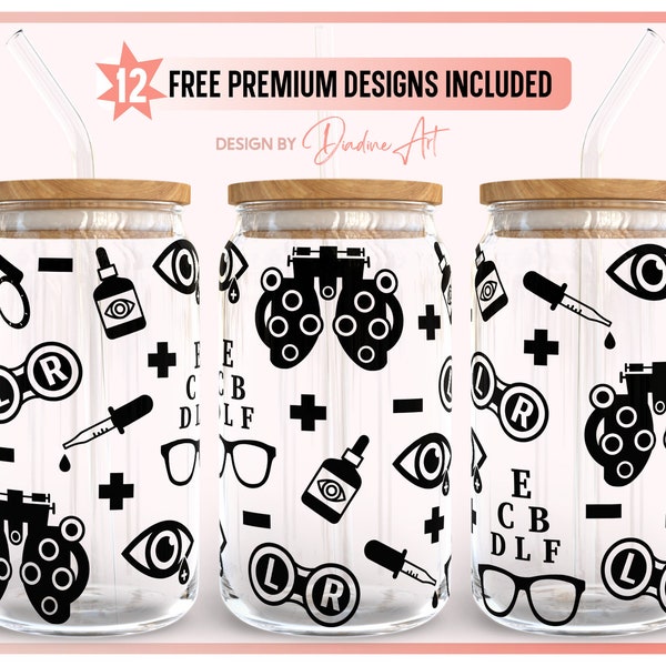 16oz Libbey Can Glass Optometry SVG PNG, Optometrist Seamless Full Wrap, Optician Tools, Eye Care ,Printable, Cricut, Silhouette File