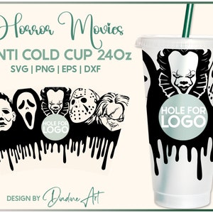 Horror Movie Seamless Full Wrap svg, Halloween Horror DIY Full Wrap For Venti Cold Cup 24oz svg, png, Vinyl Cut File, Cricut, Silhouette