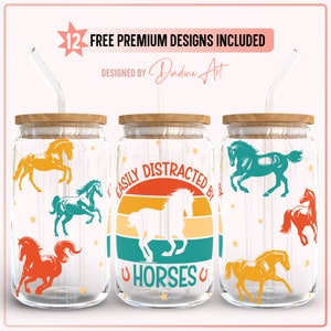 Paardensport paardenliefhebber volledige wrap voor 16oz Libbey Can Glass SVG PNG - gemakkelijk afgeleid door paarden Svg - paarden thema gesneden bestand voor Cricut