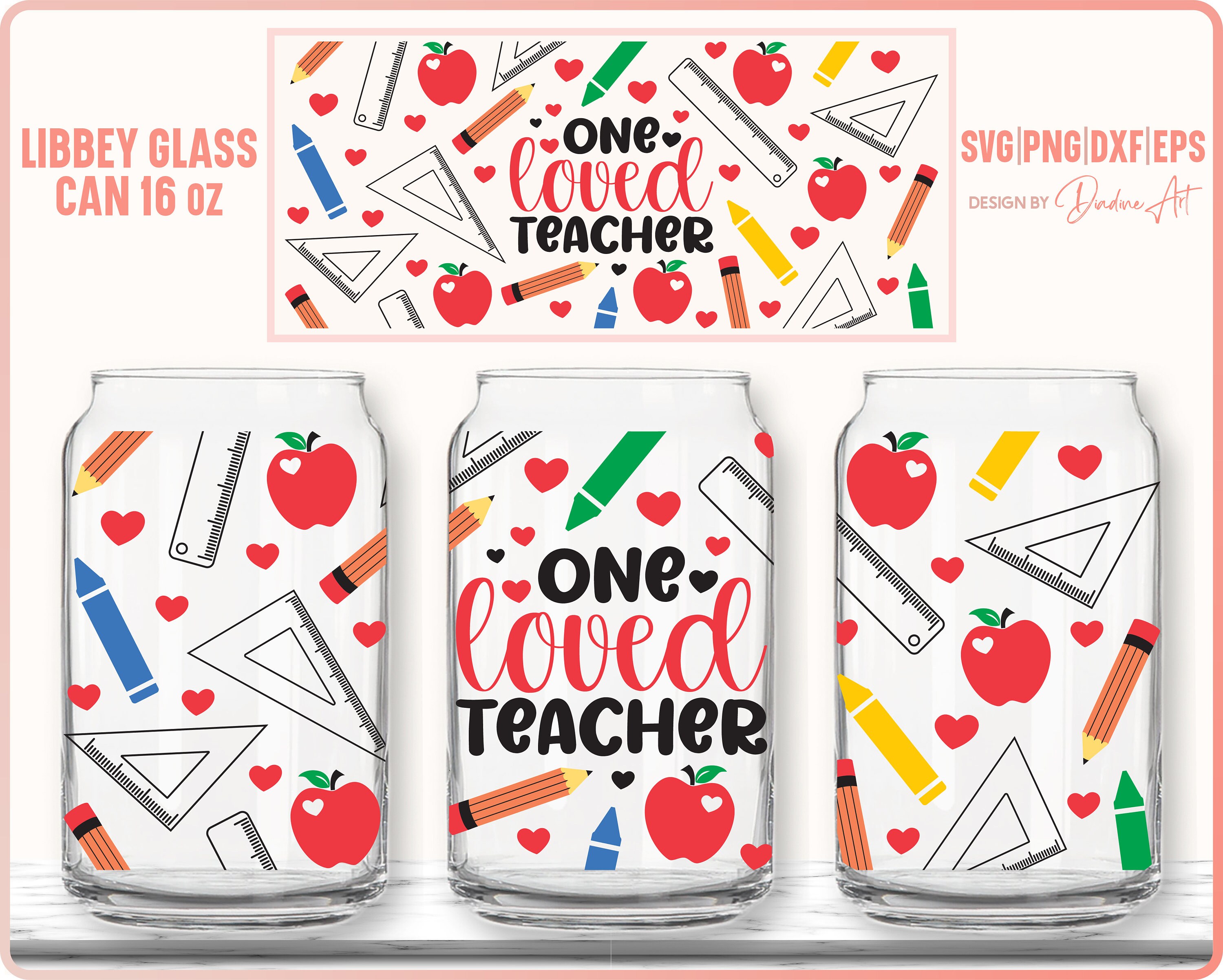 9 Teacher Seamless Full Wrap Bundle for Libbey Can Glass 16 Oz SVG PNG ...