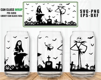 Jack and Sally Libbey Can Glass SVG, Halloween File (16oz)