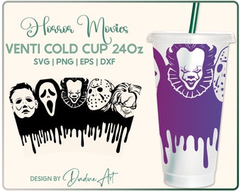 Diseño SVG para vaso Venti de película de terror, archivo para vaso de Halloween (descarga digital)