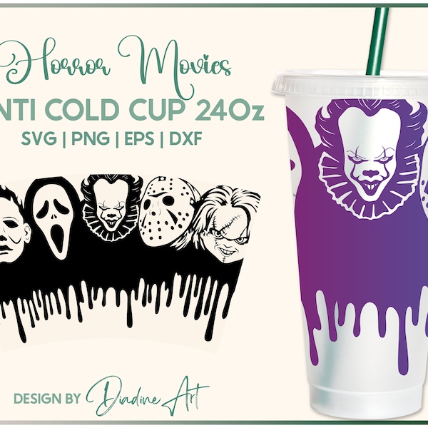 Horror Movie No Hole for Venti Cold Cup 24 OZ svg, Halloween Horror DIY Full Wrap svg, Scary Cup Svg, Cut File for Cricut, Silhouette