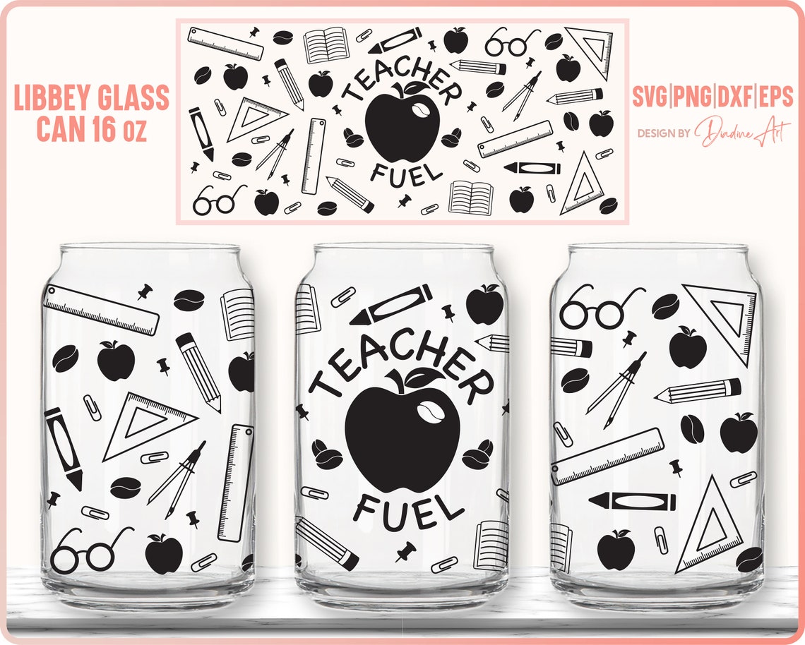 9 Teacher Seamless Full Wrap Bundle for Libbey Can Glass 16 Oz SVG PNG ...